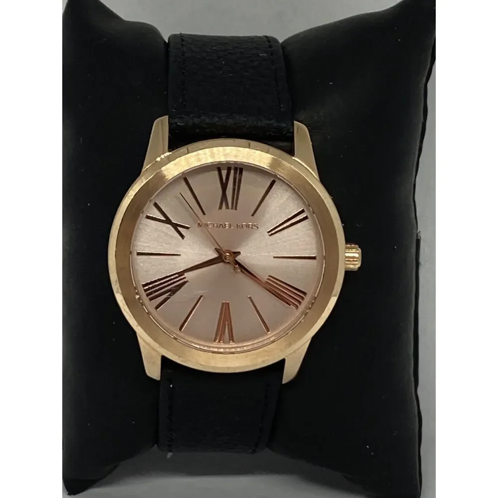 Michael Kors MK3491 Women's Black Leather Analog Brown Dial Quartz Watch HK945
